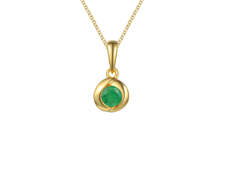 9ct Yellow Gold Round Emerald Necklace